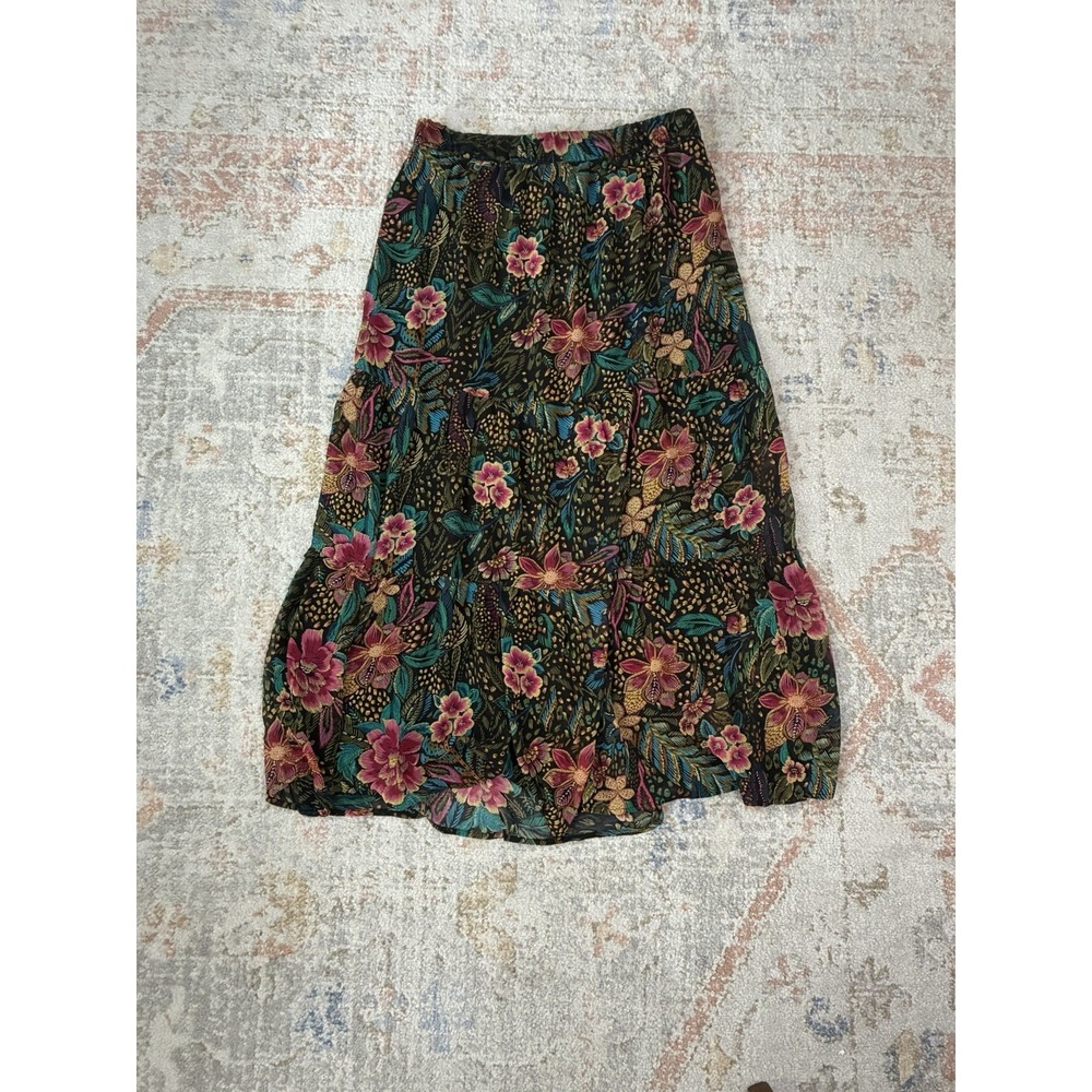 Philosophy Republic Floral Midi Skirt L Large Tiered Ruffle Boho Flowy Festival